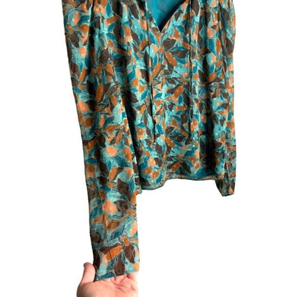 Joie Blouse Fall Leaves Long Sleeve Green Swiss Dots Size Medium Lined Foliage - Picture 4 of 9